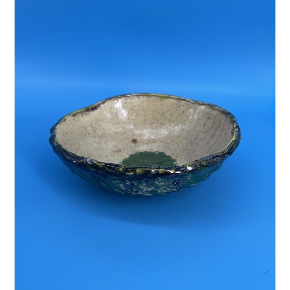 Vintage Green Art Pottery Bowl Handmade Textured Decorative 5.5"